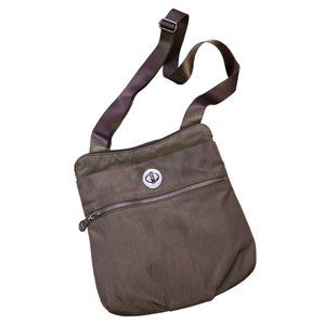 baggalini rich deep khaki nylon cross body travel bag 8x8"